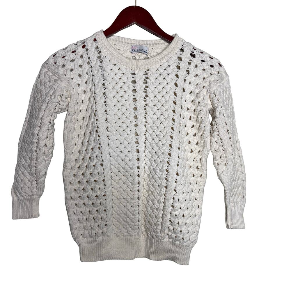RED VALENTINO Open-Knit Cable Sweater in Ivory Sz M
